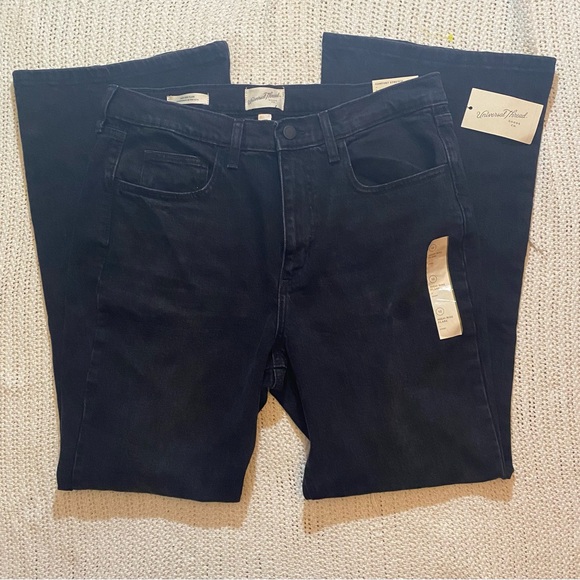 Women's High-Rise Flare Jeans - Universal Thread Black Wash 12 Short - Picture 3 of 8